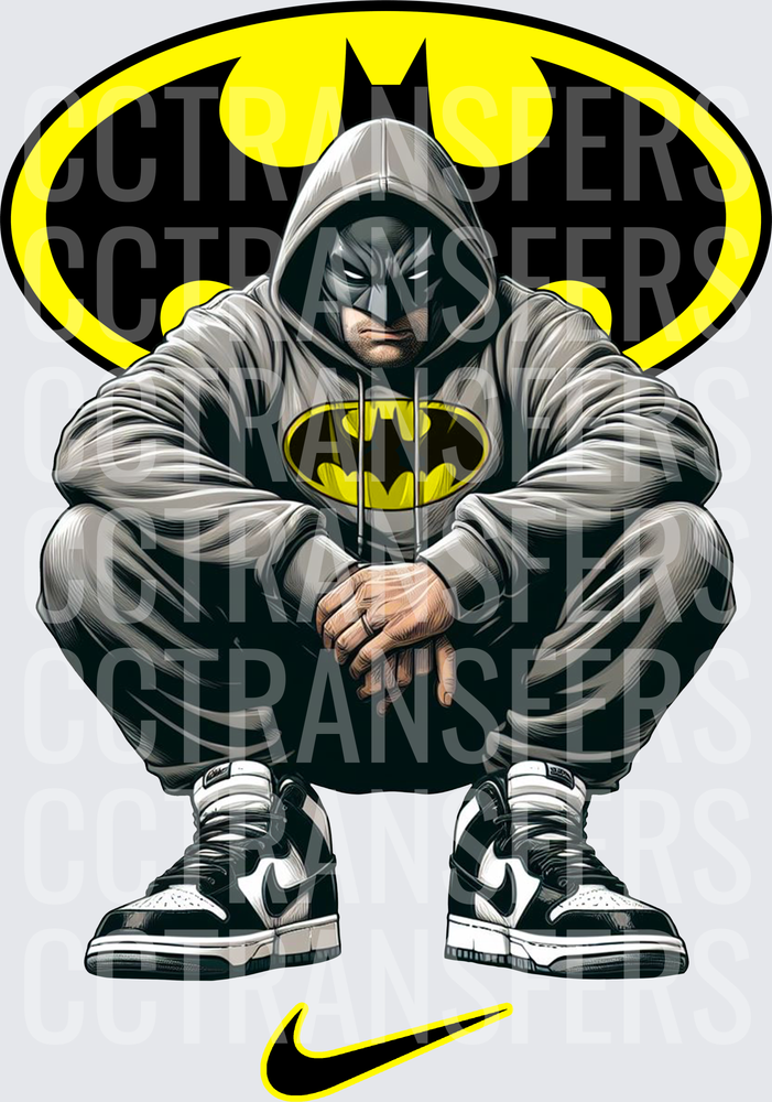Masked Hero Squatting in Hoodie and Sneakers (DTF)