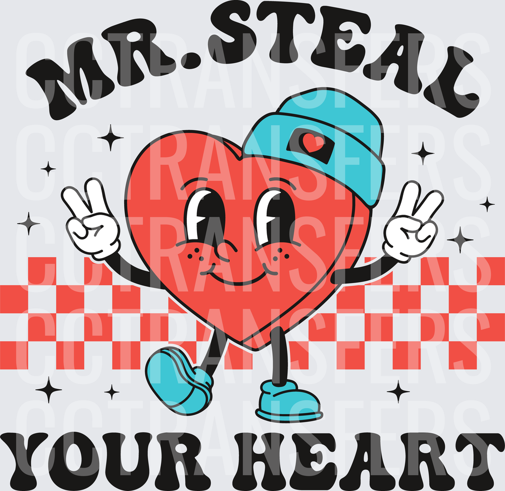 Mr. Steal Your Heart Retro Heart Character Valentine (DTF)