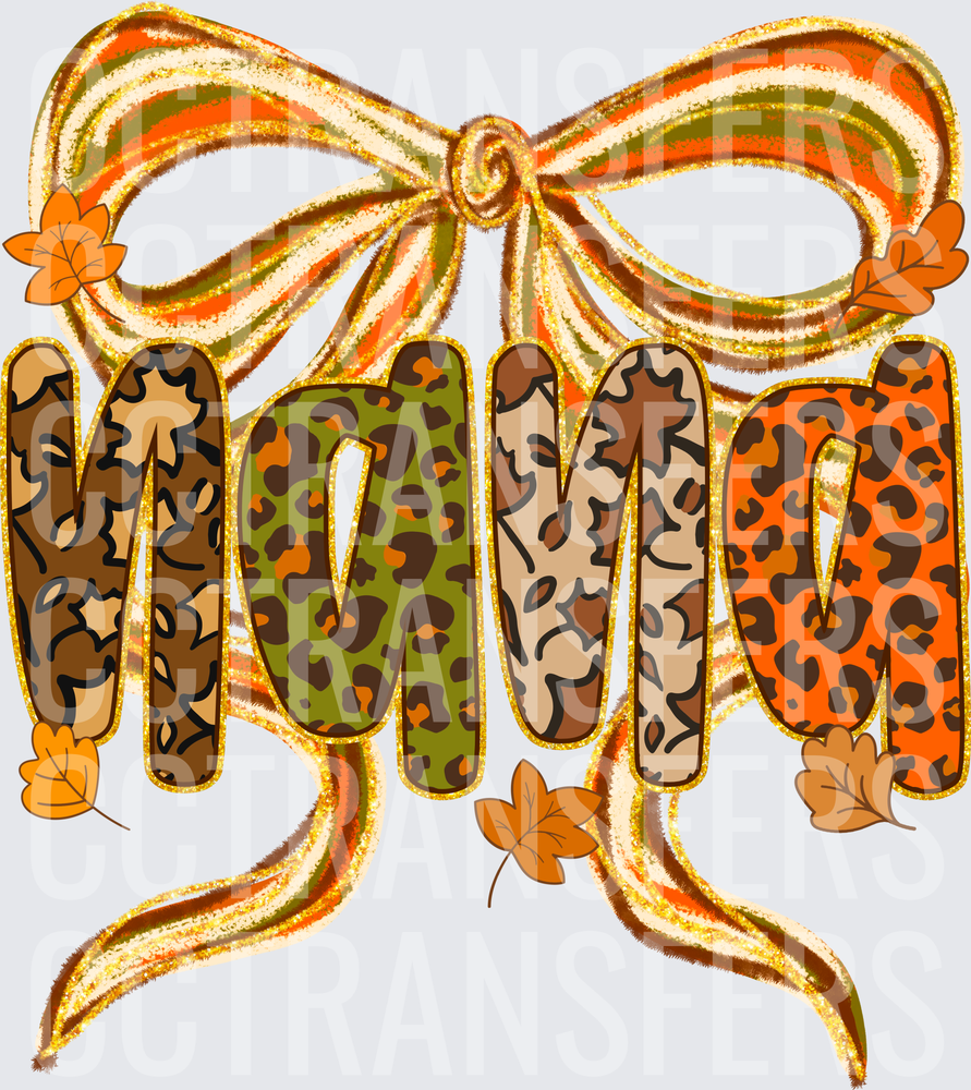 Fall Leopard Print Mama Bow Autumn Leaves (DTF)