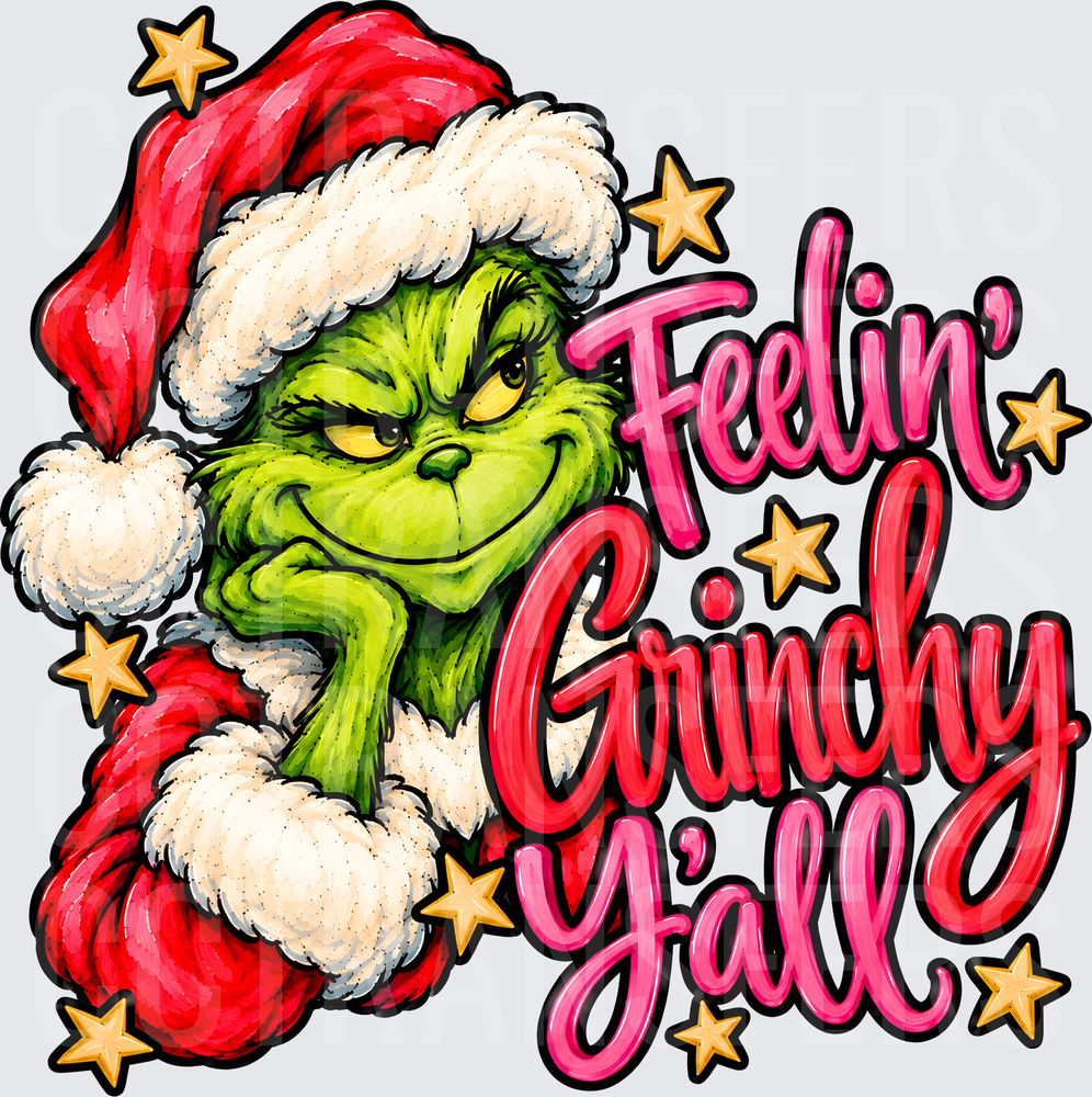 Feelin' Grinchy Y'all G-Man Santa Hat Stars (DTF)
