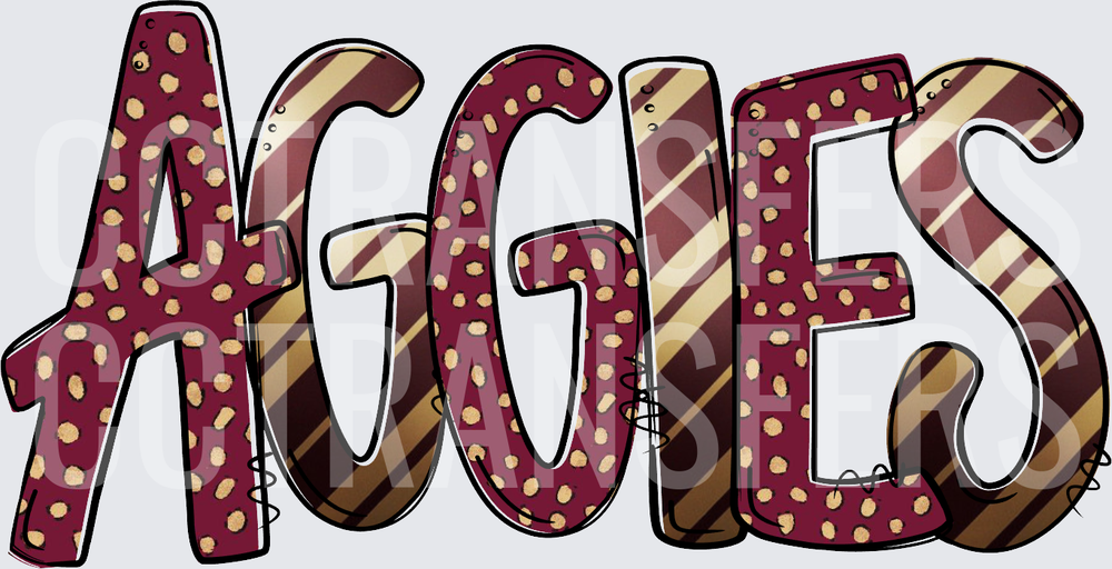Aggies Maroon Gold Polka Dot Striped Bold Lettering (DTF)