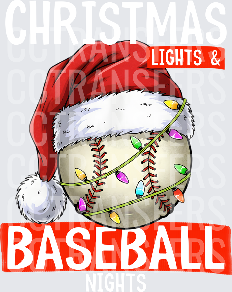 Lights & Baseball Santa Hat Christmas Lights Ball (DTF)