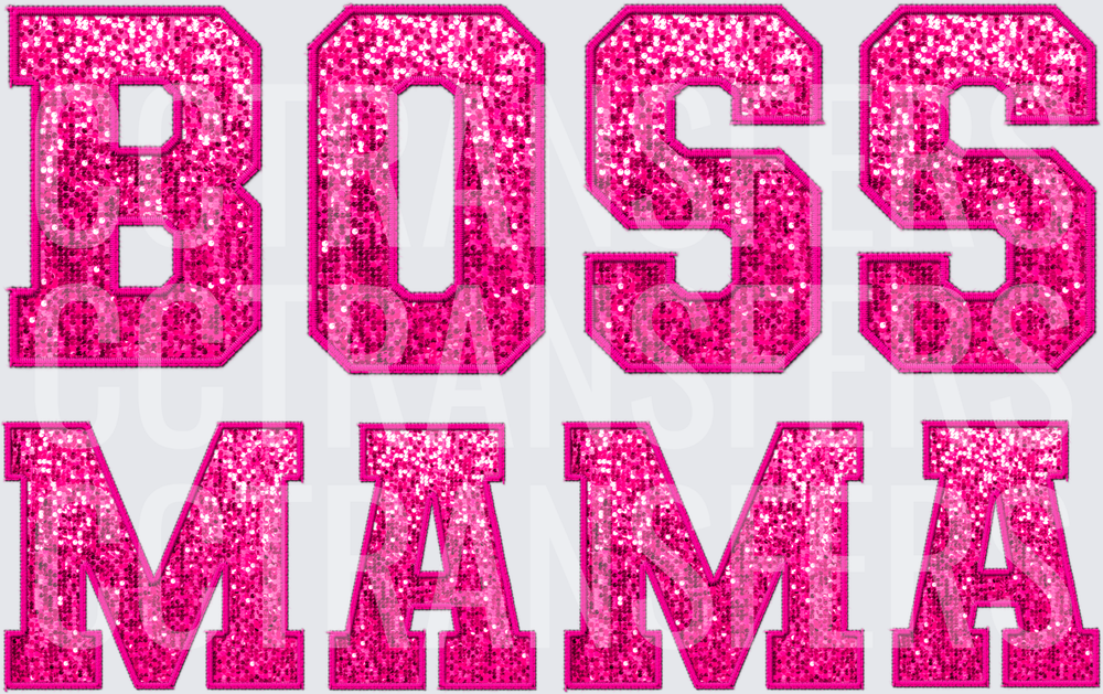 Hot Pink Glitter Varsity Letter Boss Mama (DTF)