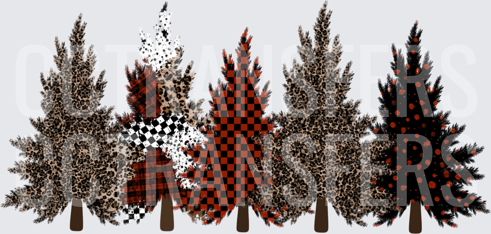 Leopard Print Buffalo Plaid Checker Christmas Tree Trio (DTF)