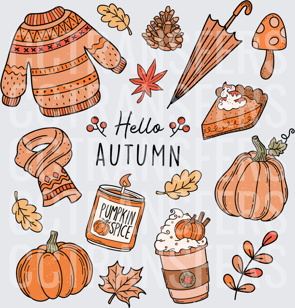 Hello Autumn Fall Cozy Icons Collage (DTF)