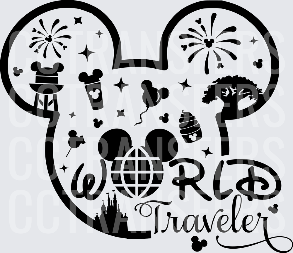 World Traveler Mouse Ears Icon Silhouette (DTF)
