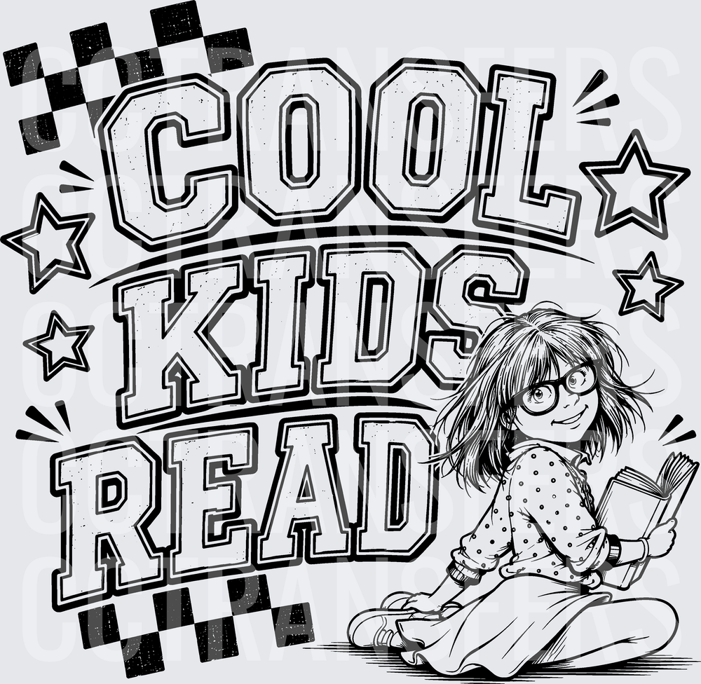 Cool Kids Read Nerdy Girl With Book Stars (DTF)