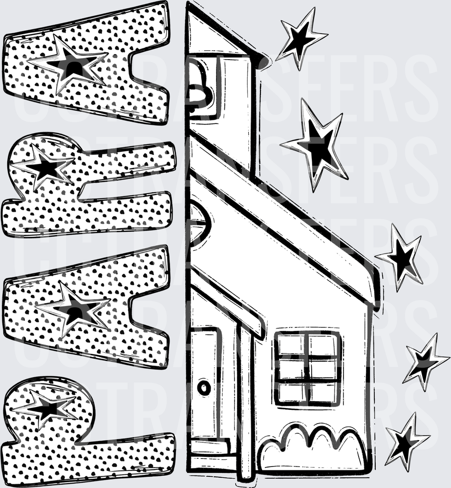 Polka Dot House Stars Sketch Design (DTF)