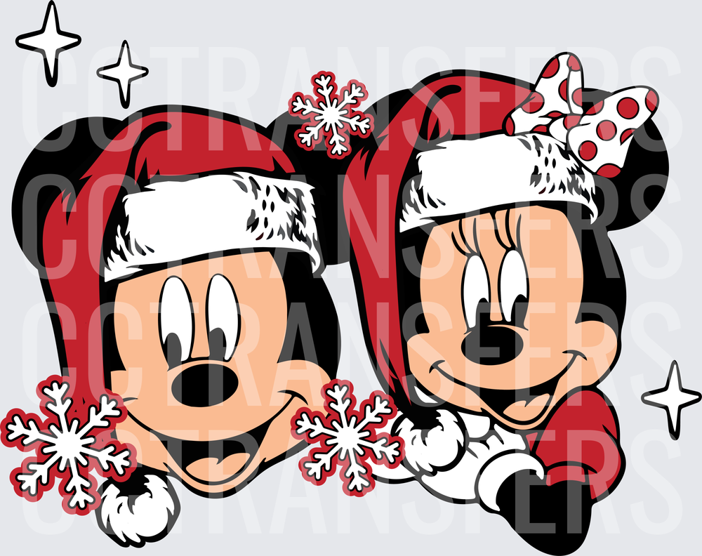Couple Santa Hats Christmas Snowflakes (DTF)
