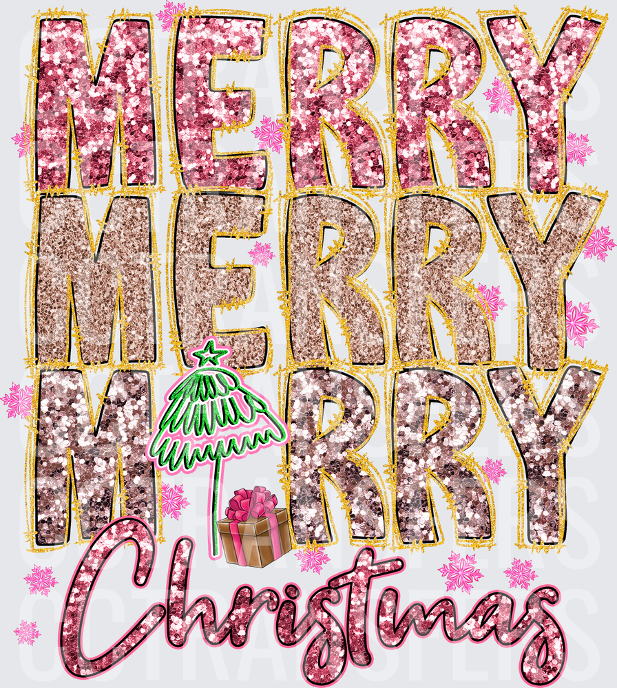 Merry Merry Merry Christmas Glitter Transfer