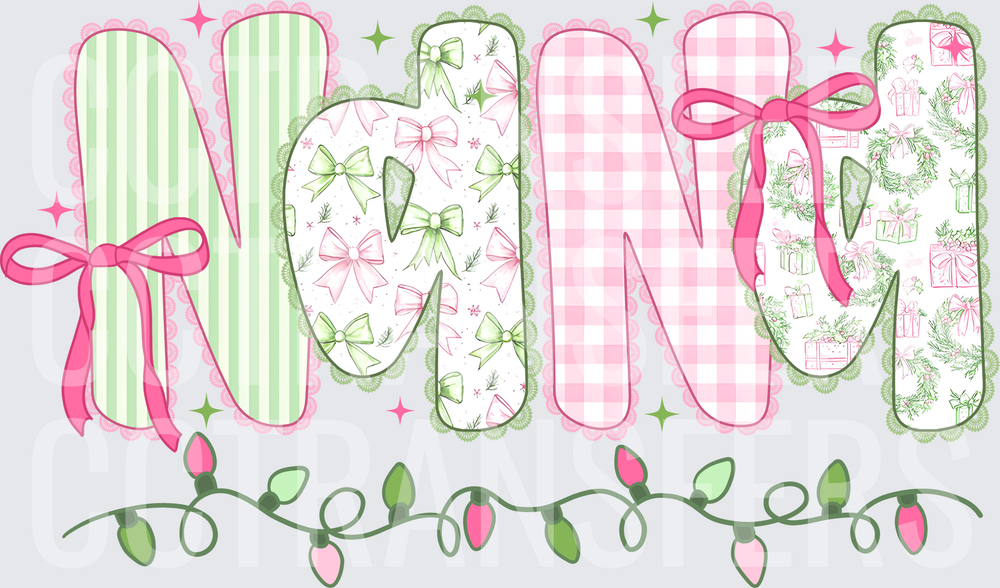 Nana Christmas Pink Green Coquette Bow Holiday Lights (DTF)