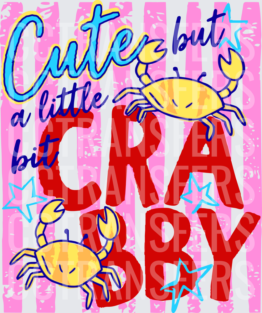Cute But A Little Bit Crabby Yellow Crabs Pink Stripe (DTF)