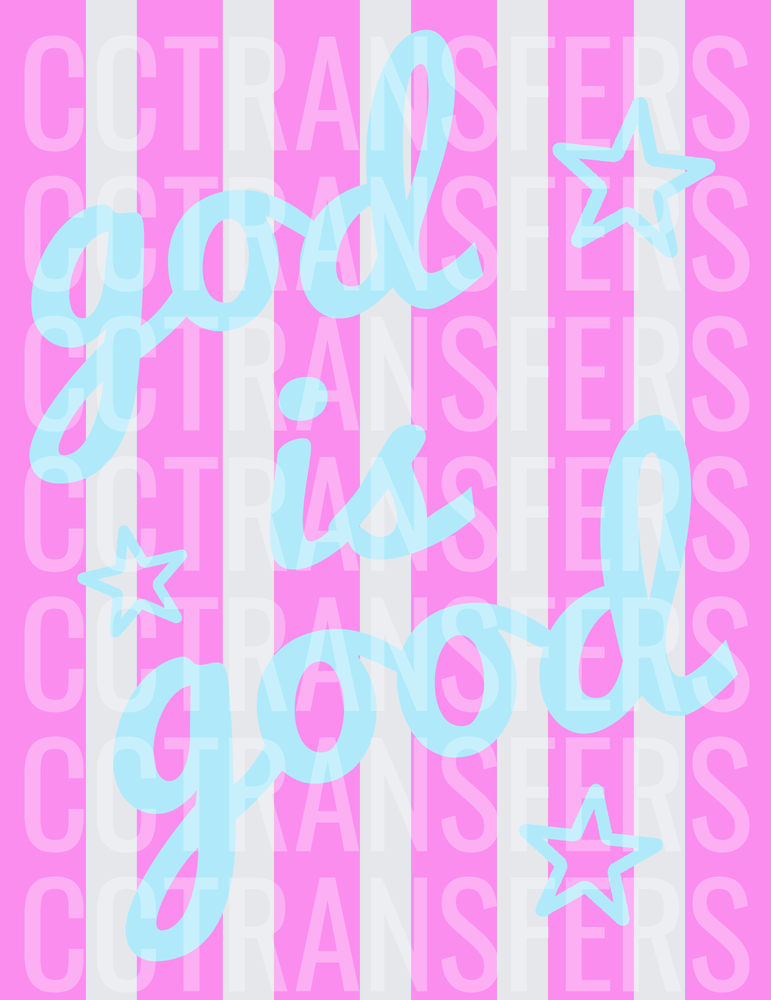 God Is Good Pink Stripe Stars Script Design (DTF)