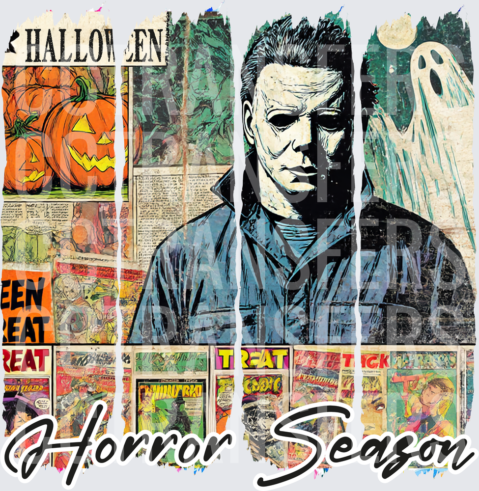 Horror Season Masked Killer Jack-o-Lantern Ghost Comic Collage (DTF)