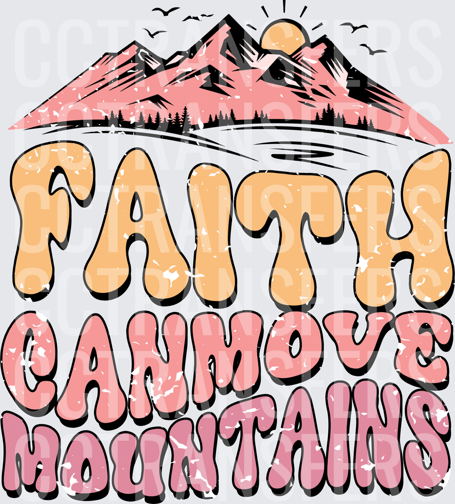 Faith Can Move Mountains Retro Groovy Sunrise Design (DTF)