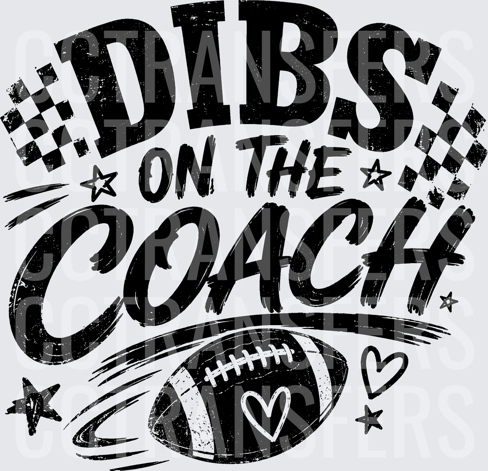 Dibs On The Coach Football Heart Stars Checkered (DTF)