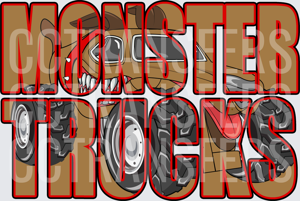 Monster Trucks Bold Text With Fierce Truck Illustration (DTF)