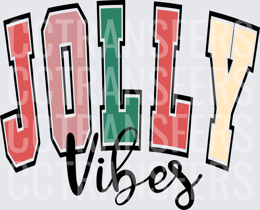 Jolly Vibes Varsity Letter Christmas Typography (DTF)