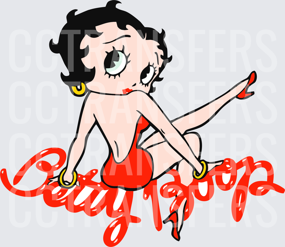 Vintage Cartoon Pin-Up Girl in Red Sitting Pose (DTF)