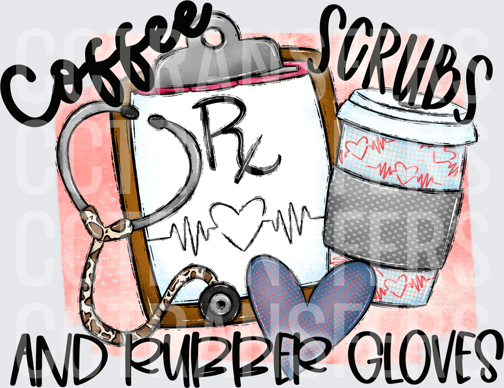 Coffee Scrubs and Rubber Gloves Nurse Medical (DTF)