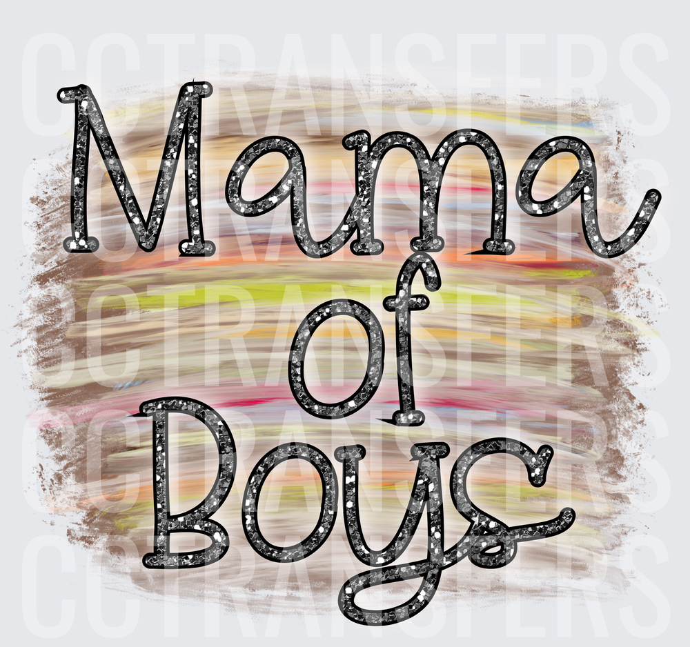 Mama of Boys Glitter Script Colorful Brushstroke (DTF)