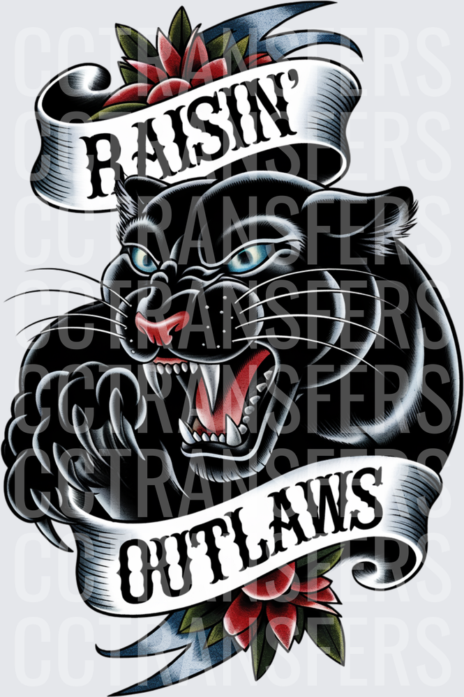 Raisin' Outlaws Roaring Black Panther Traditional Tattoo (DTF)