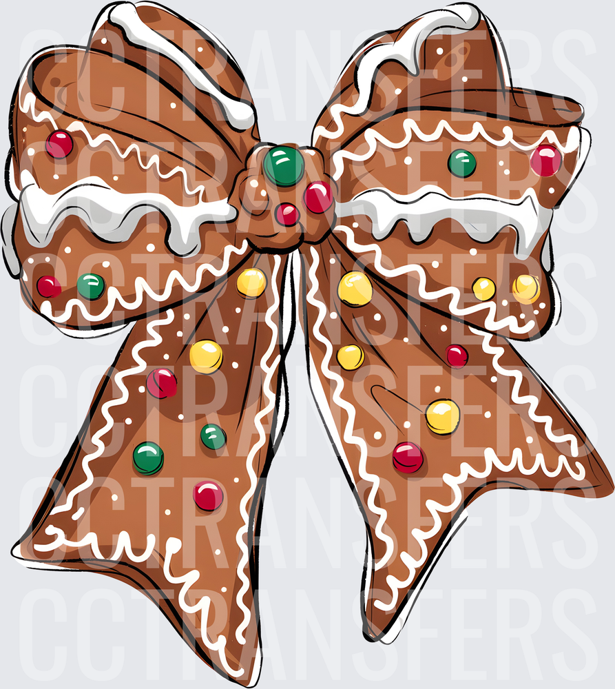 Gingerbread Cookie Bow with Colorful Candy Decorations (DTF)