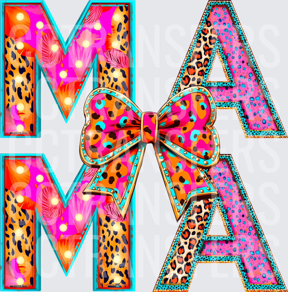 Mama Leopard Print Marquee Letters Coquette Bow (DTF)