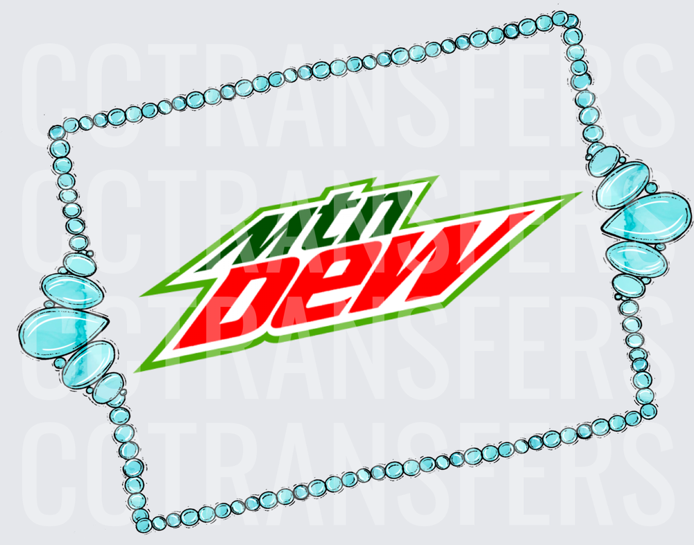 Mtn Dew Logo with Teal Beaded Frame (DTF)