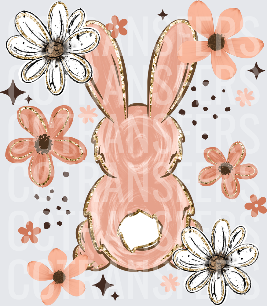 Boho Floral Bunny Gold Glitter Easter Spring (DTF)