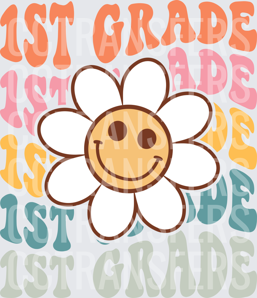 Retro 1st Grade Stacked Smiley Daisy Flower (DTF)