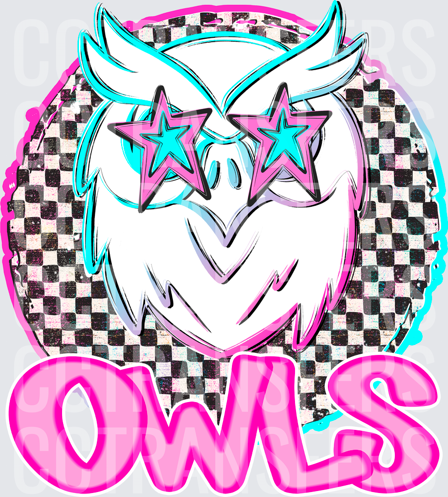 Retro Checkered Owl Star Sunglasses Mascot Owls DTF