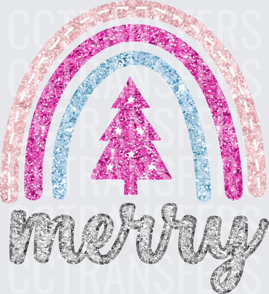 Glitter Rainbow Christmas Tree Merry (DTF)