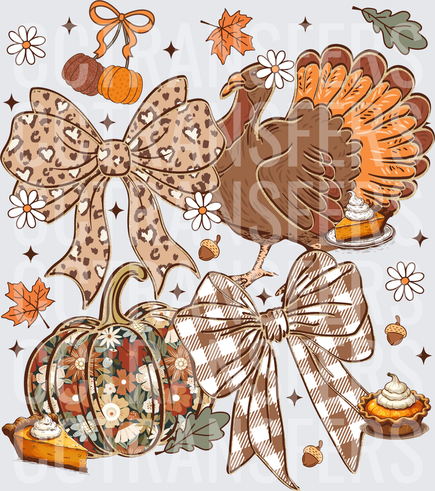 Thanksgiving Turkey Bows Floral Pumpkin Pie Autumn (DTF)
