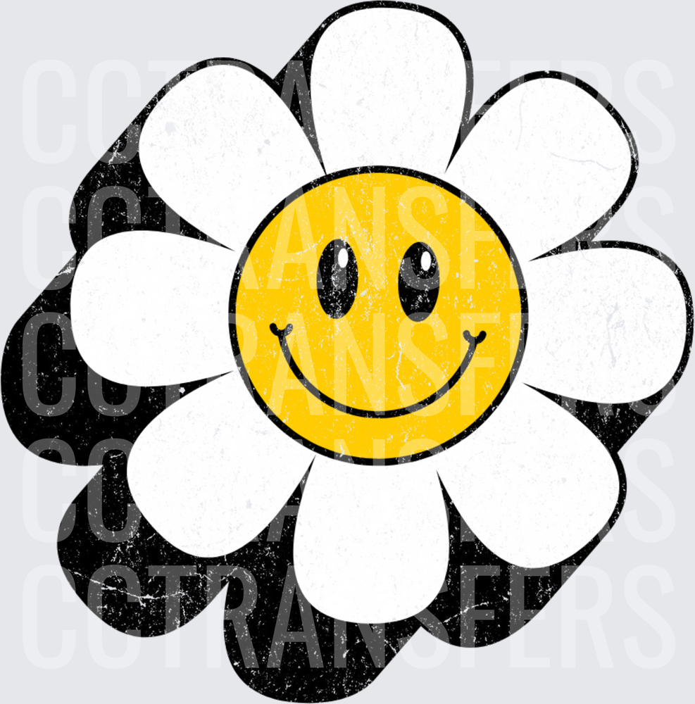 Retro Distressed Daisy Smiley Face Flower (DTF)