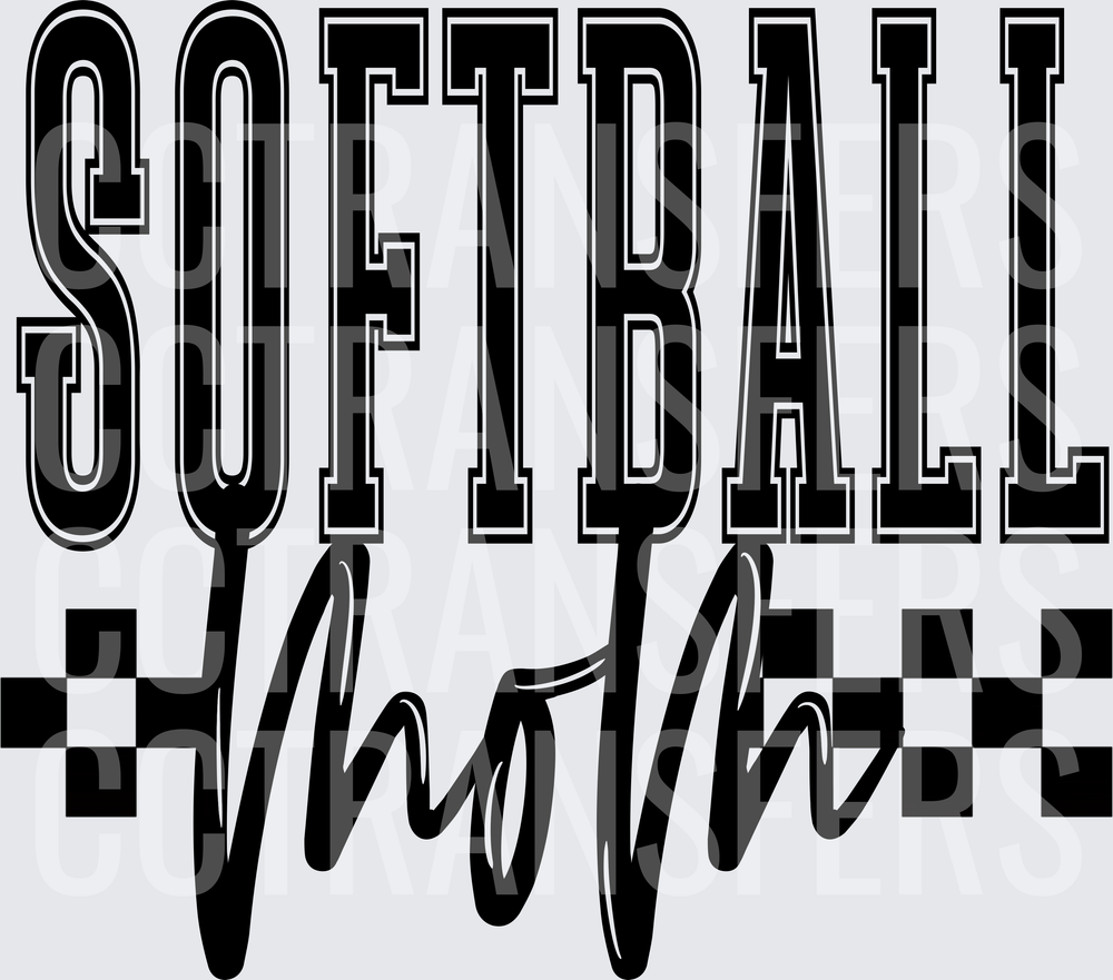 Softball Mom Bold Varsity Script Checkered Design (DTF)