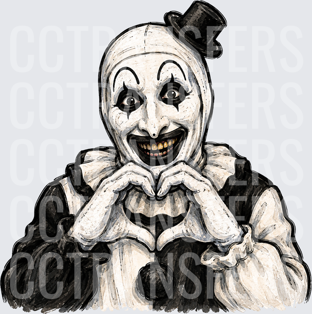 Creepy Clown Heart Hands Mini Top Hat Illustration (DTF)