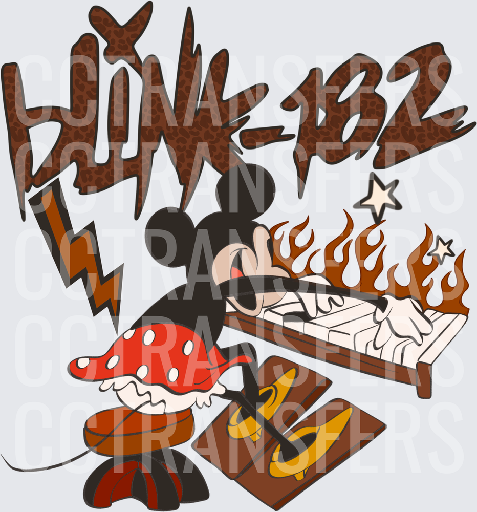 Blink-182 Classic Cartoon Mouse Rocking Flaming Keyboard (DTF)