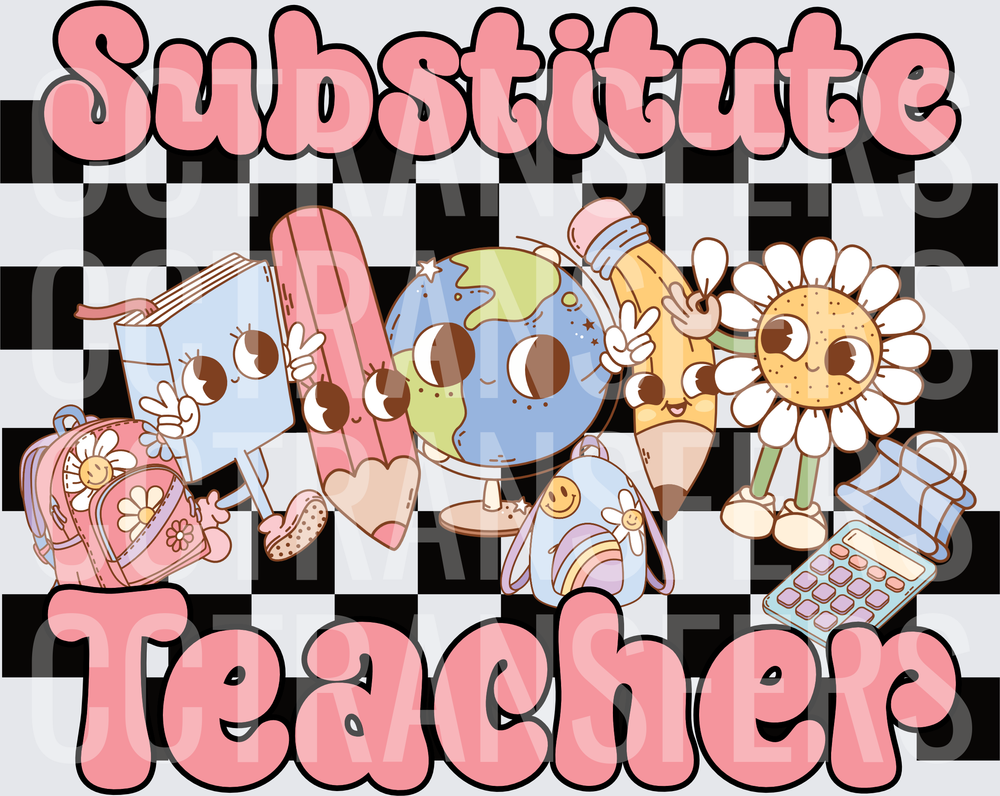 Substitute Teacher Retro Groovy School Characters (DTF)
