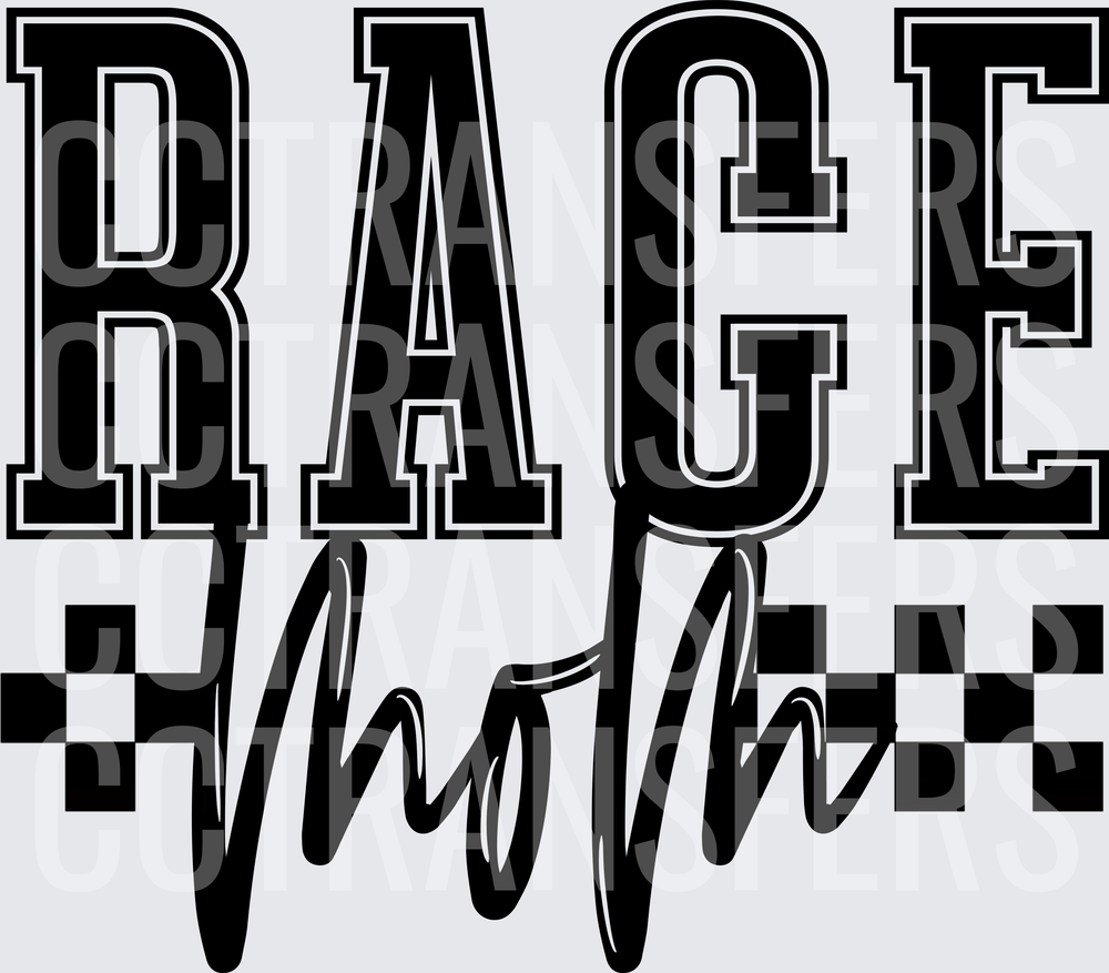 Race Mom Bold Varsity Script Checkered Flag (DTF)