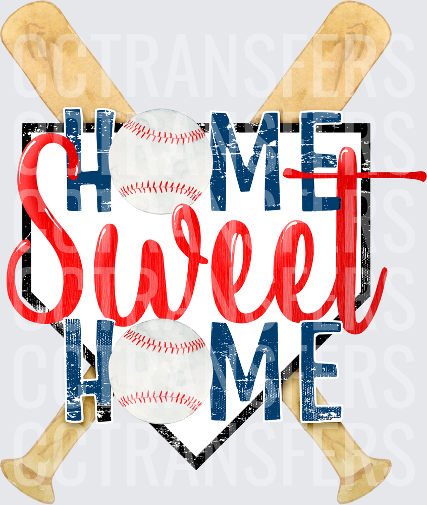 Home Sweet Home Baseball Crossed Bats Distressed (DTF)