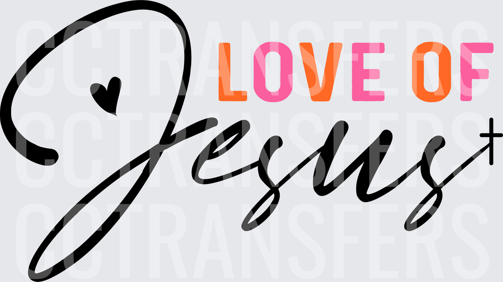 Love Of Jesus Script with Heart Cross (DTF)