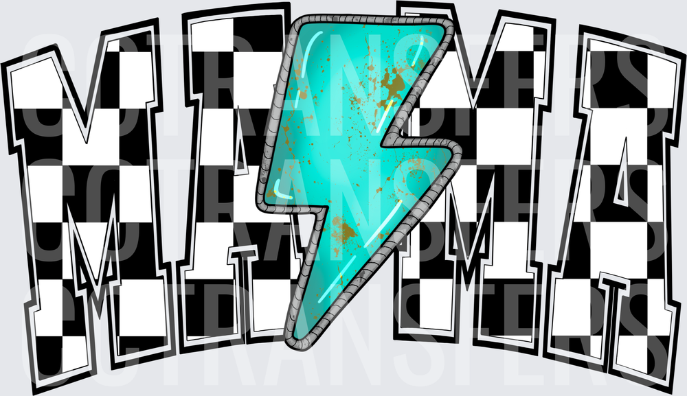 Checkered MAMA Turquoise Lightning Bolt (DTF)