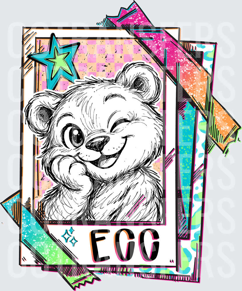Cute Winking Teddy Bear Ego Card Retro Pop Art (DTF)
