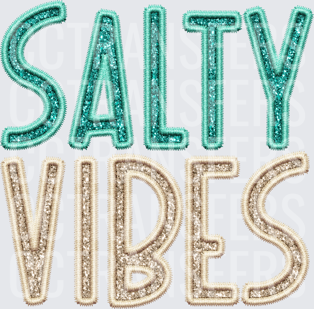 Salty Vibes Teal and Sand Glitter Embroidery Style (DTF)