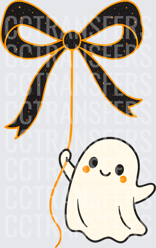 Cute Ghost Holding Black Glitter Bow String Halloween (DTF)