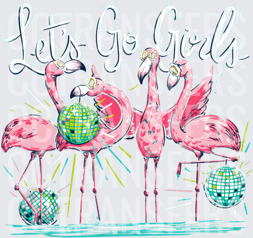 Let's Go Girls Party Flamingos with Disco Balls (DTF)