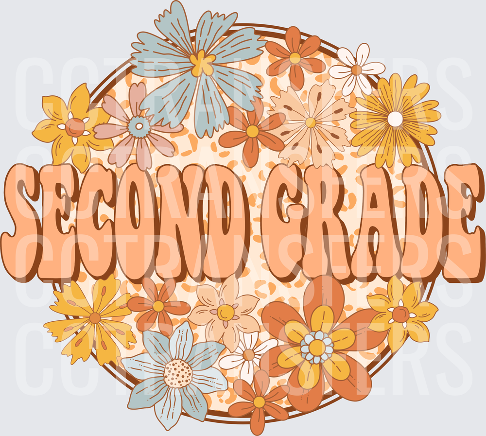 Second Grade Retro Floral Circle Leopard Design (DTF)