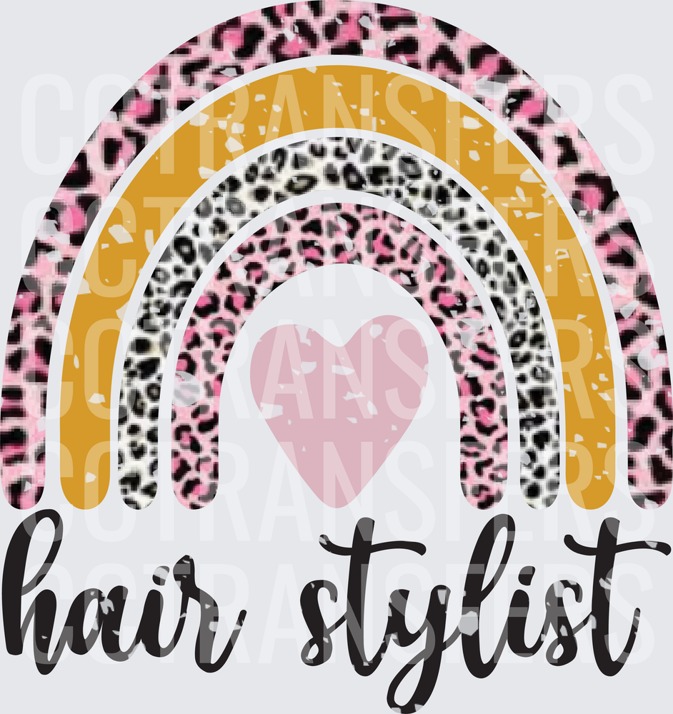 Hair Stylist Leopard Print Rainbow Heart (DTF)