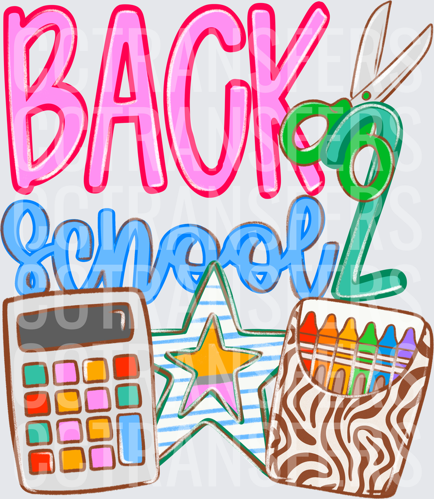 Back To School Supplies Calculator Crayons Scissors Star (DTF)